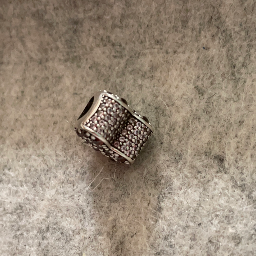 Genuine Pandora Pave Droplet Pink Heart Sparkle Charm