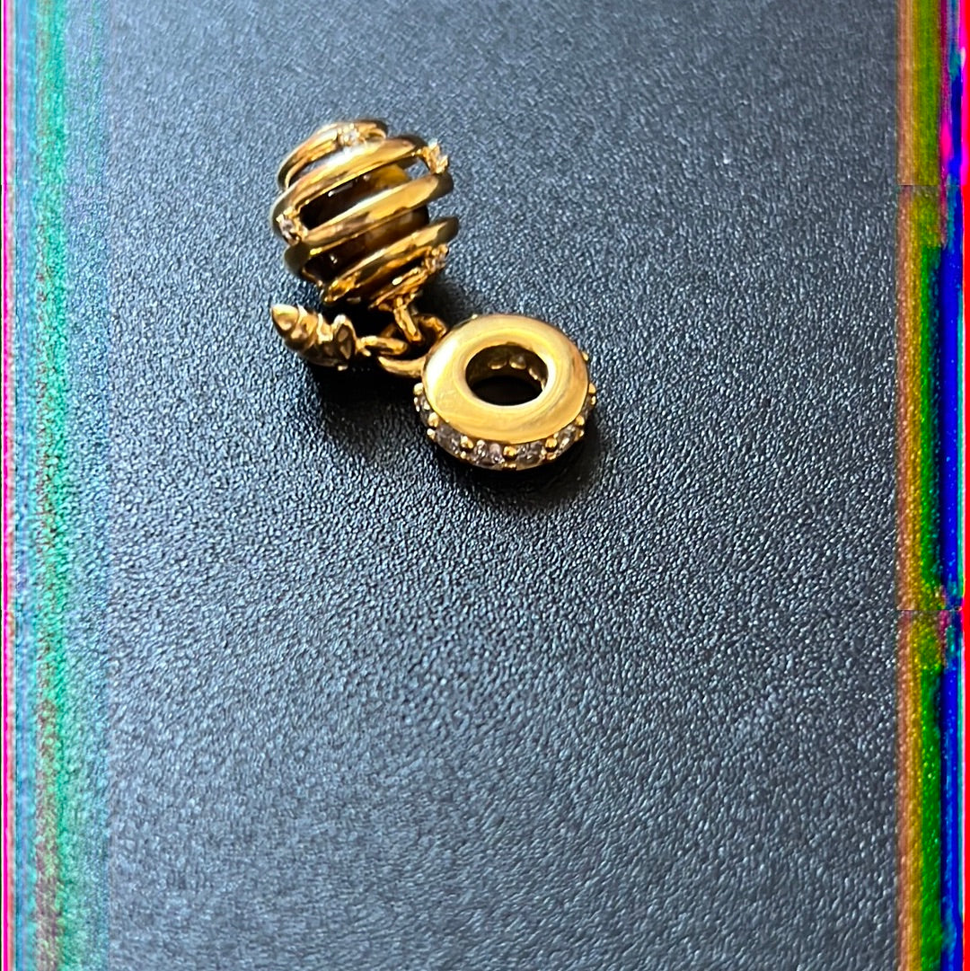 Genuine Pandora Shine Gold Sparkling Beehive Bees and Amber Stone Dangle