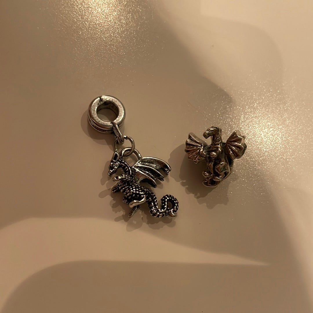 Sterling Silver Pair of Dragon Dangle Charms