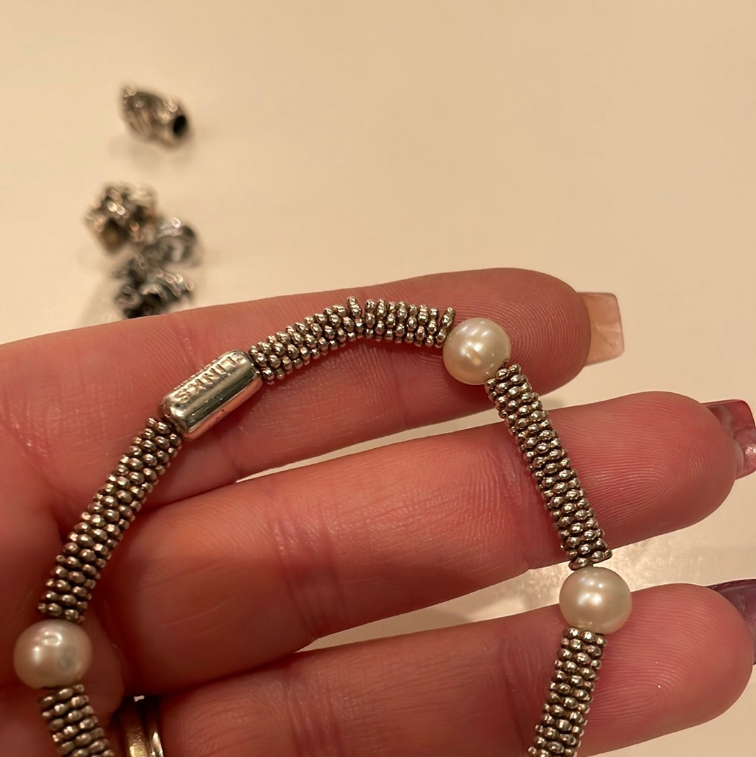 Genuine Links of London Sterling Silver Pearl and Flower Bracelet