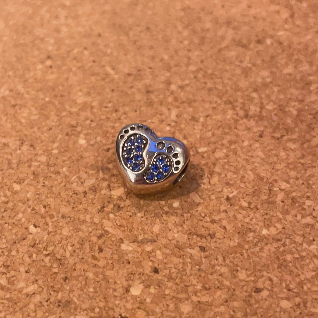 Sterling silver boy blue footprint charm