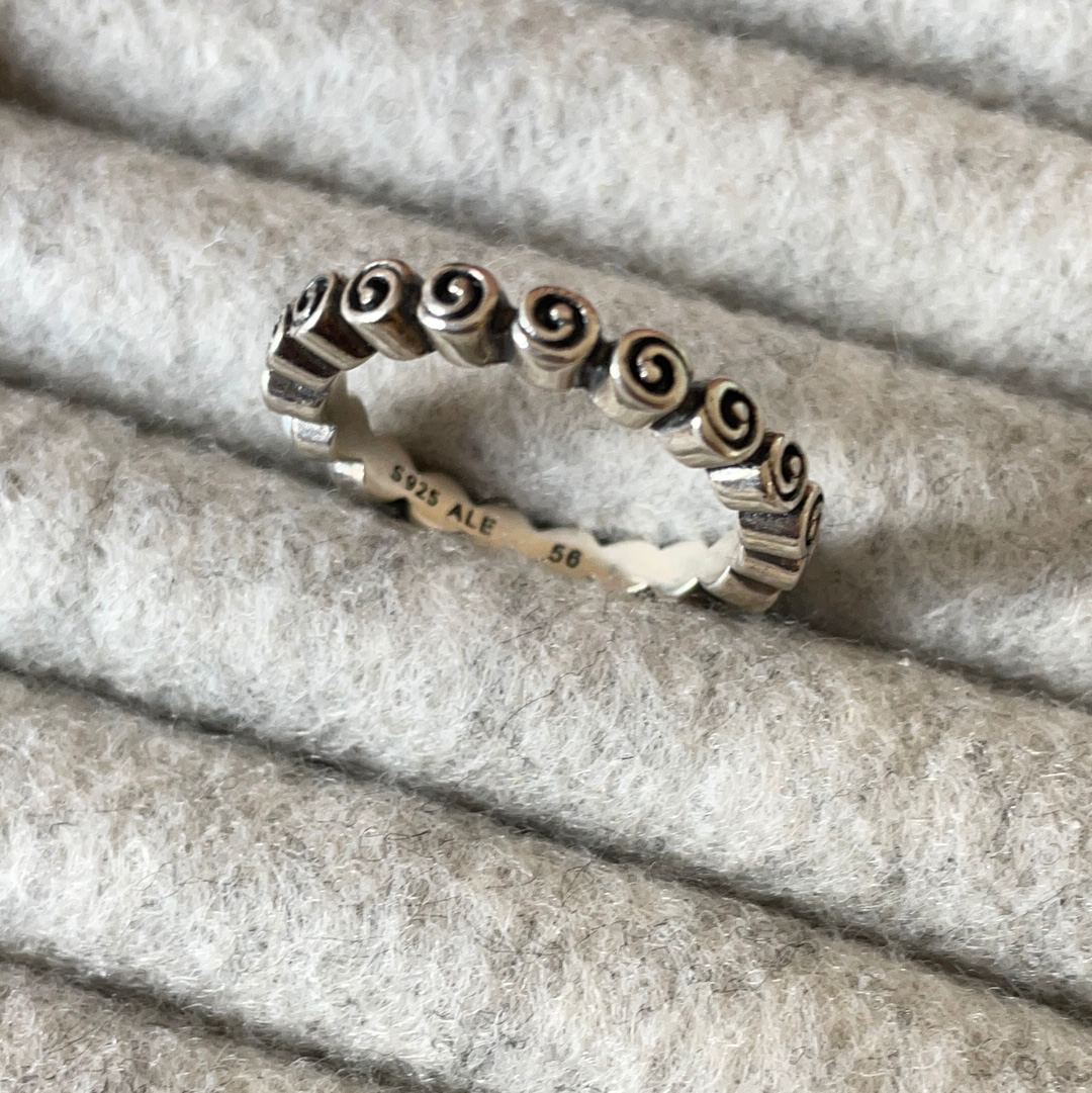 Genuine Pandora Half Pearl and Half Spiral Ring RARE HTF Size 54