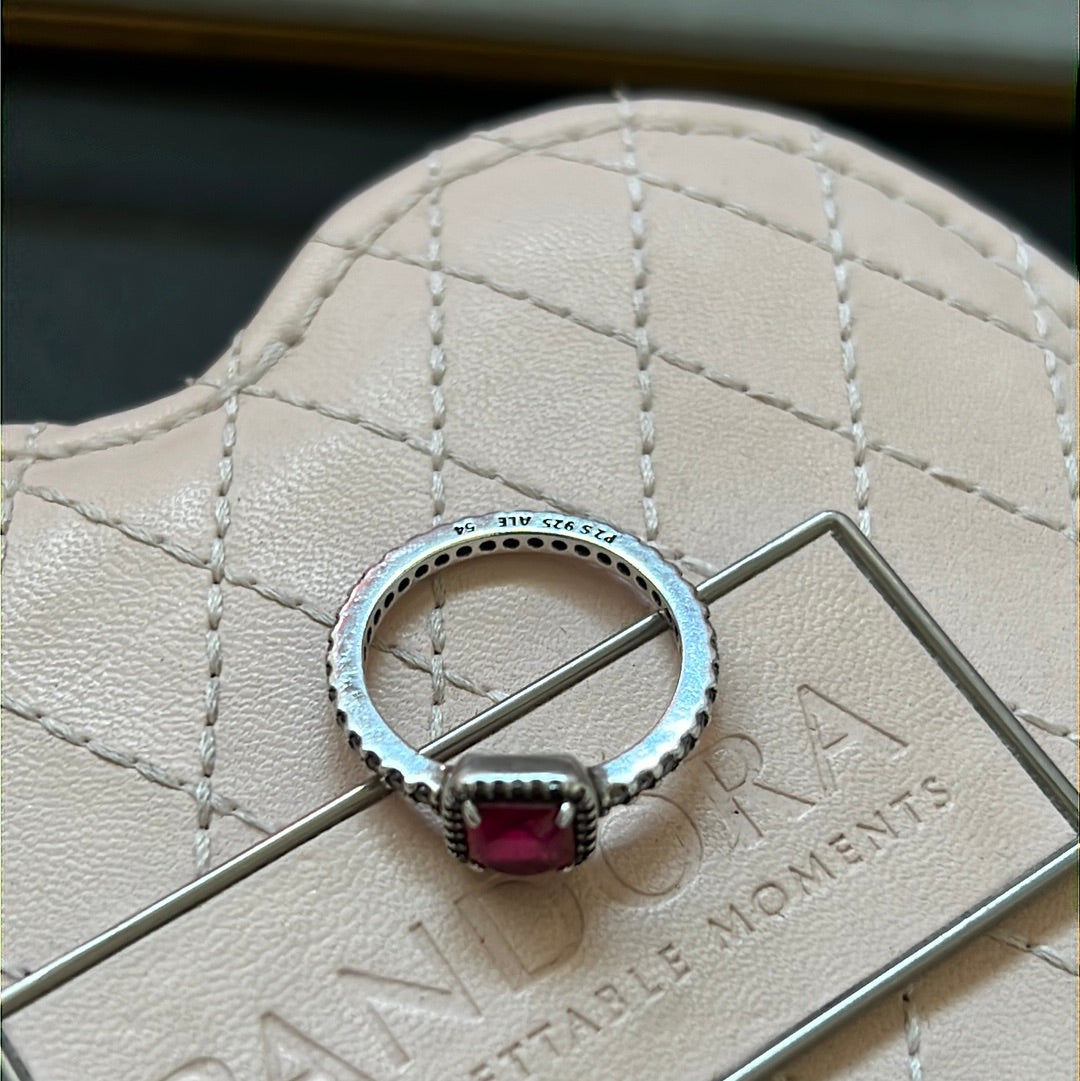 Genuine Pandora Square Garnet Stone Red Pave Band Size 50