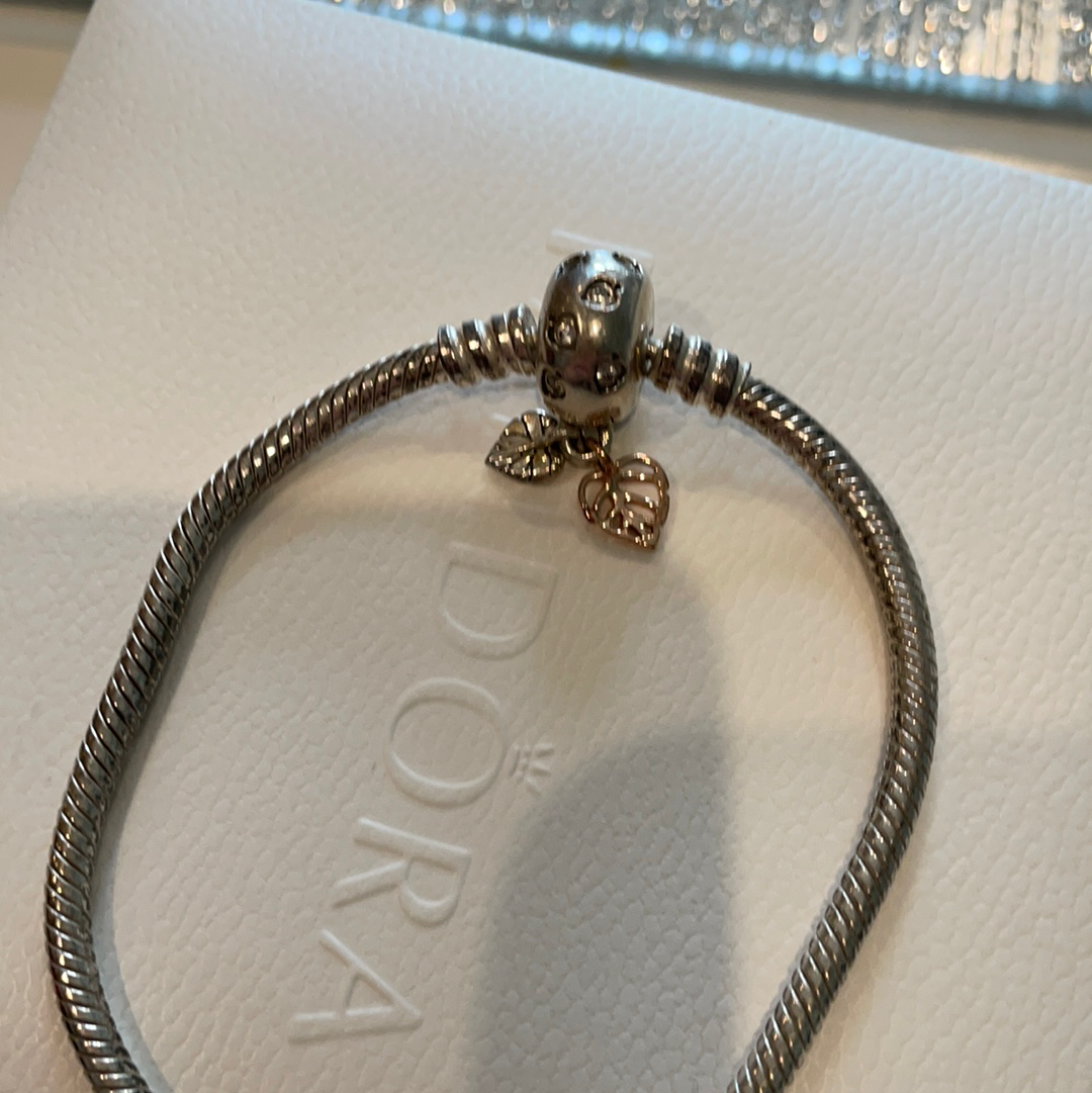 Genuine Pandora Snake Chain Moments Original Bracelet New Style Smooth Leaf and Pave Style 18cm