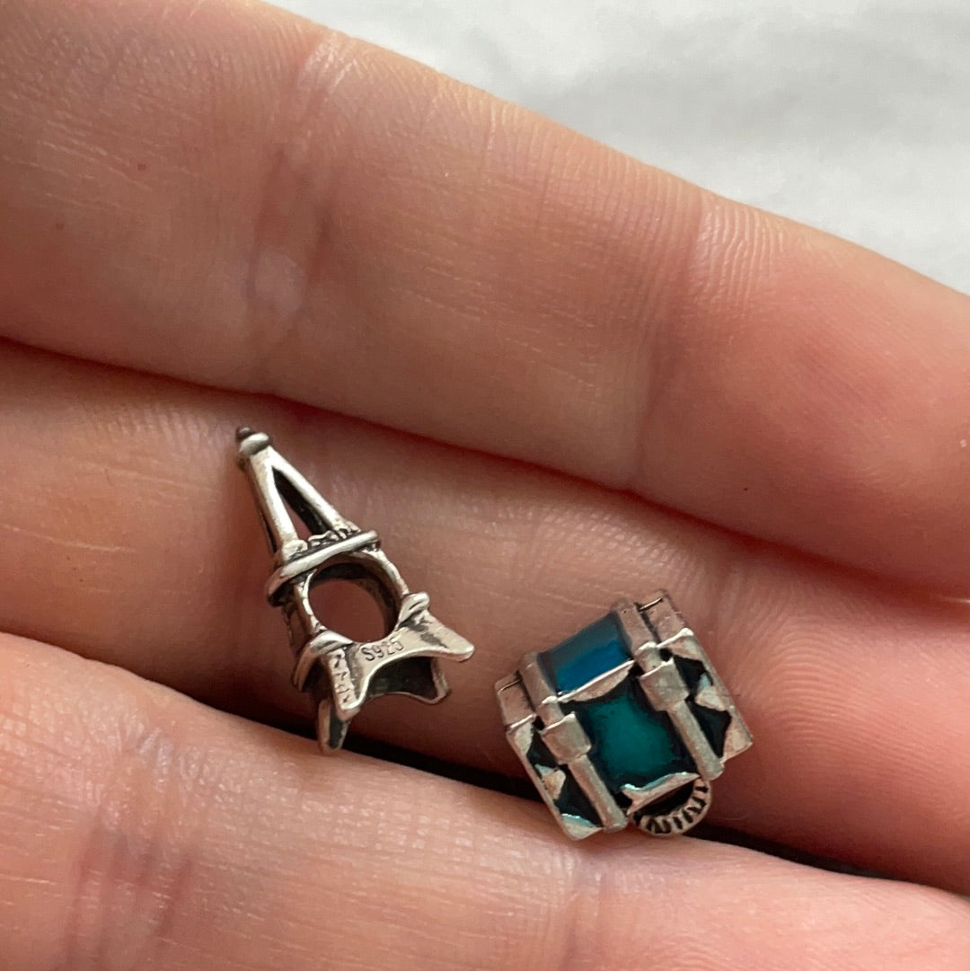 Unbranded Sterling Silver Travel Charms Eiffel Tower Paris France and Blue Enamel Suitcase