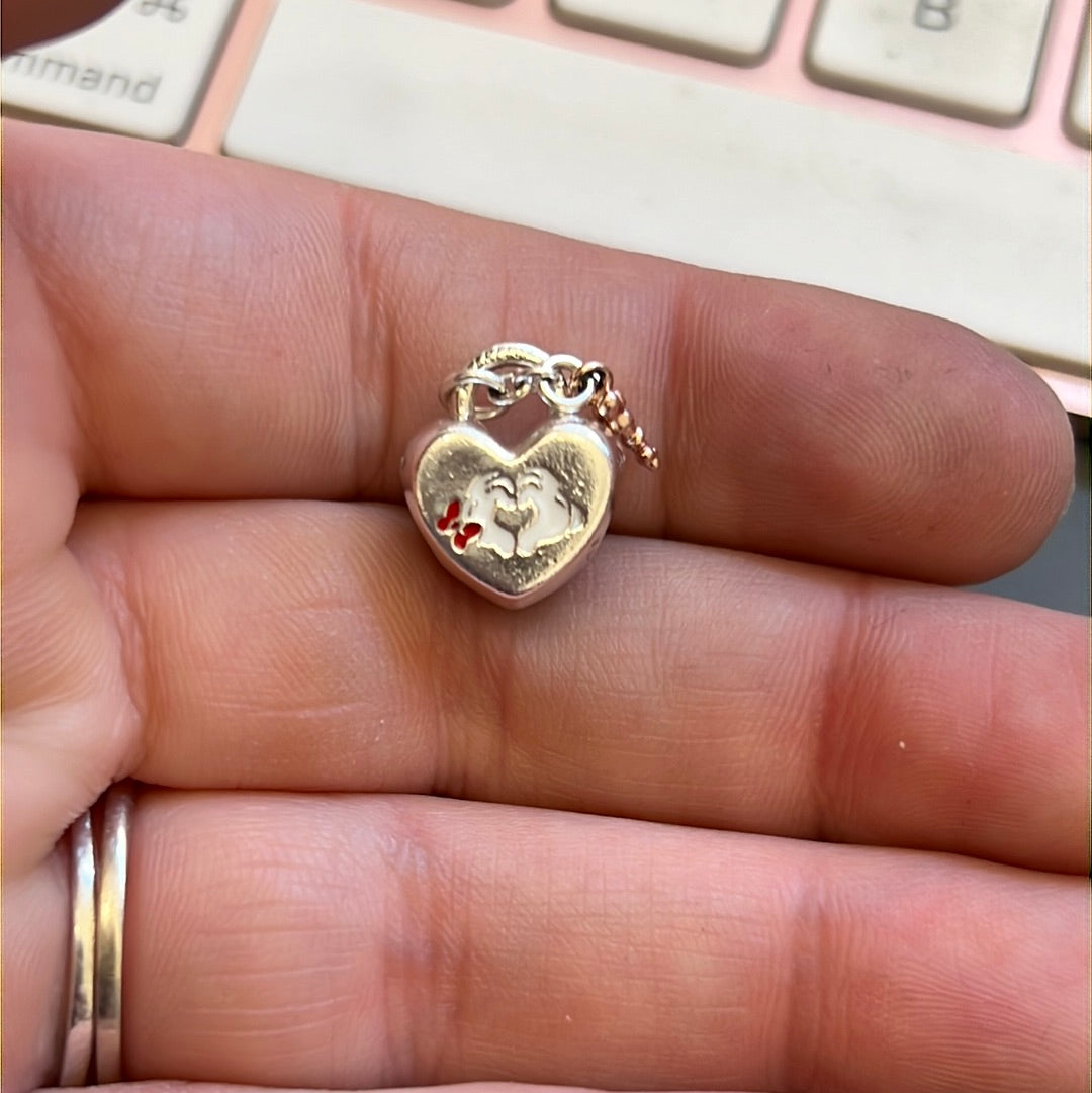 Genuine Pandora Disney Mickey and Minnie Enamel Padlock With Rose Gold Key Charm