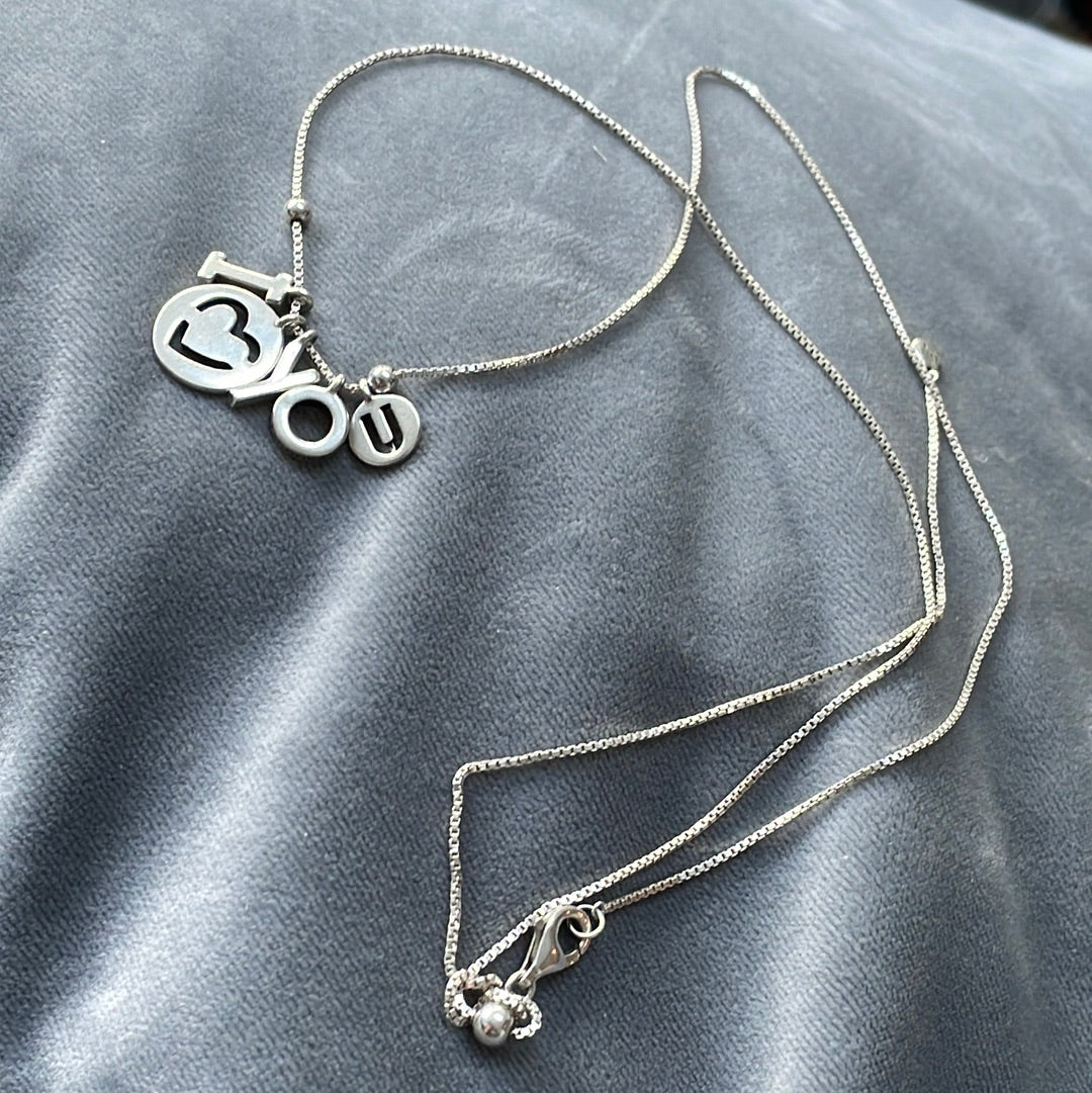 Genuine Pandora I Love you CZ Necklace 50cm Silver Chain