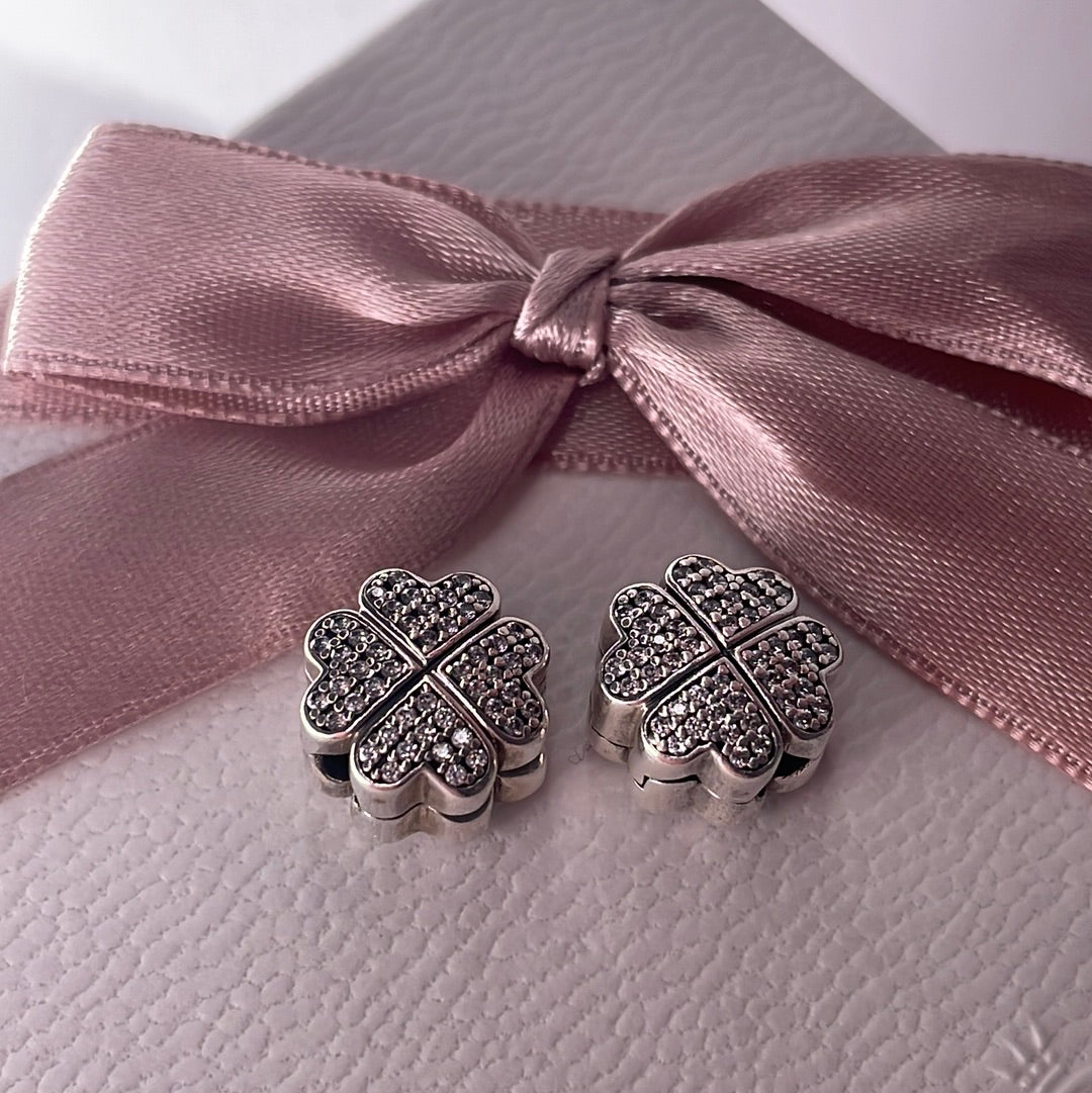 Genuine Pandora Pave Heart Clover Flower Clips
