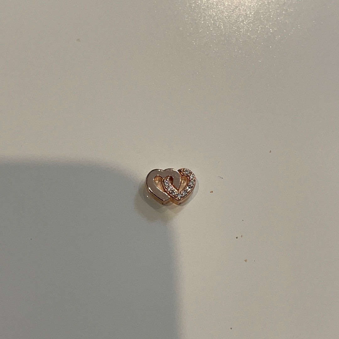 Genuine Pandora Petite Rose Gold Double Interlinked Heart Pave Memory Locket Charm