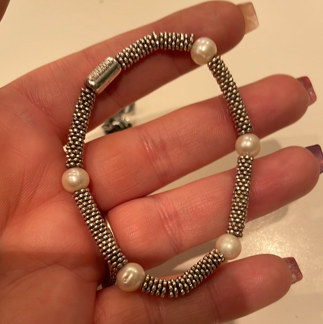 Genuine Links of London Sterling Silver Pearl and Flower Bracelet