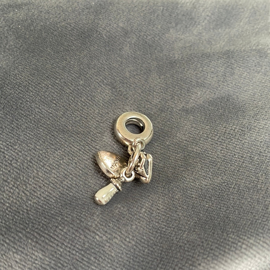 Genuine Pandora Baby Bottle, Booties and Heart Dangle with Pave Holder