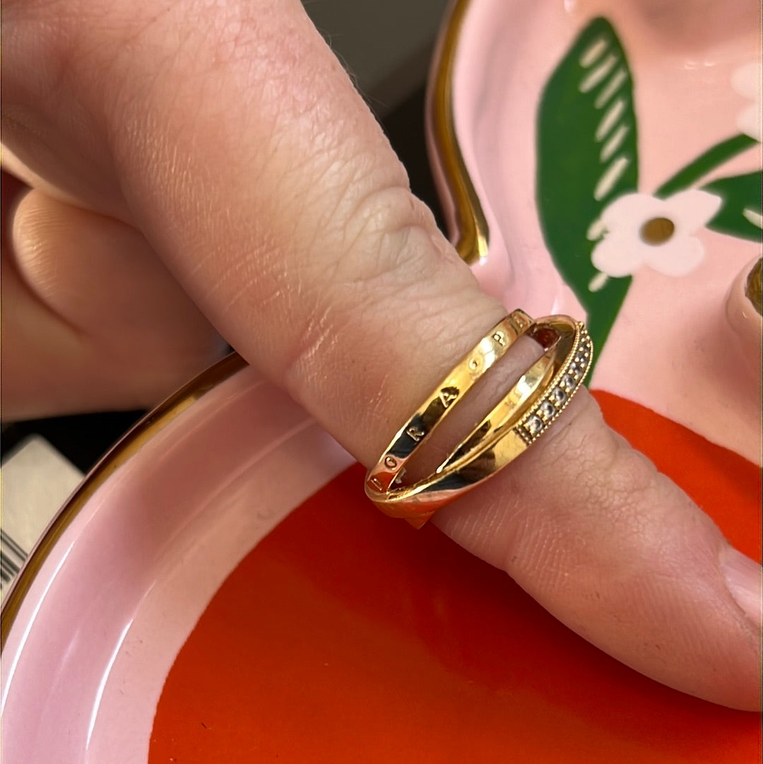 Genuine Pandora Shine Gold Crossover Pave Triple Band Logo Ring Size 52
