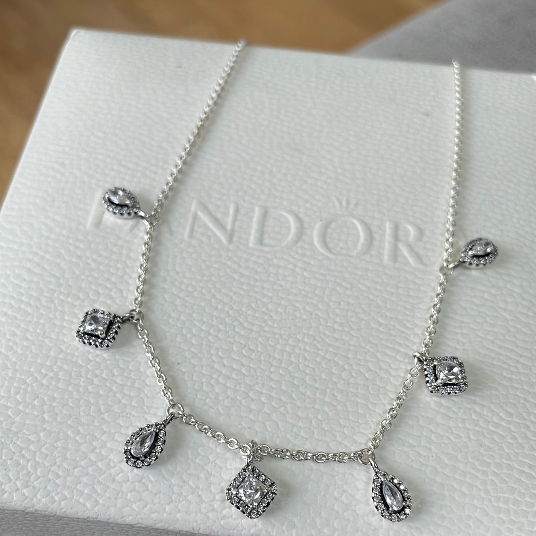 Genuine Pandora Pave Teardrop and Square Necklace