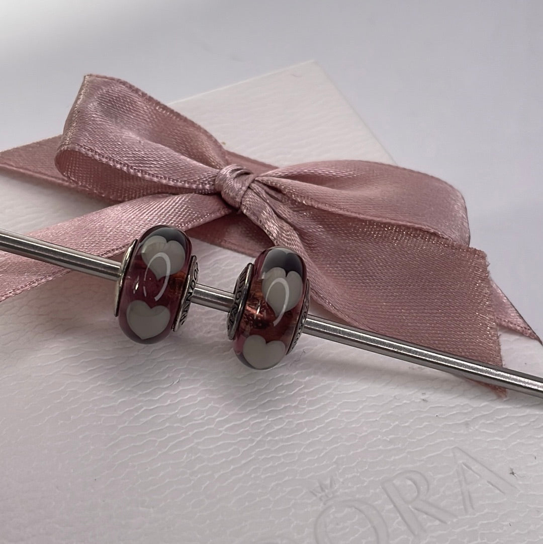 Genuine Pandora Purple and Lilac Heart Hearts Glass Charm