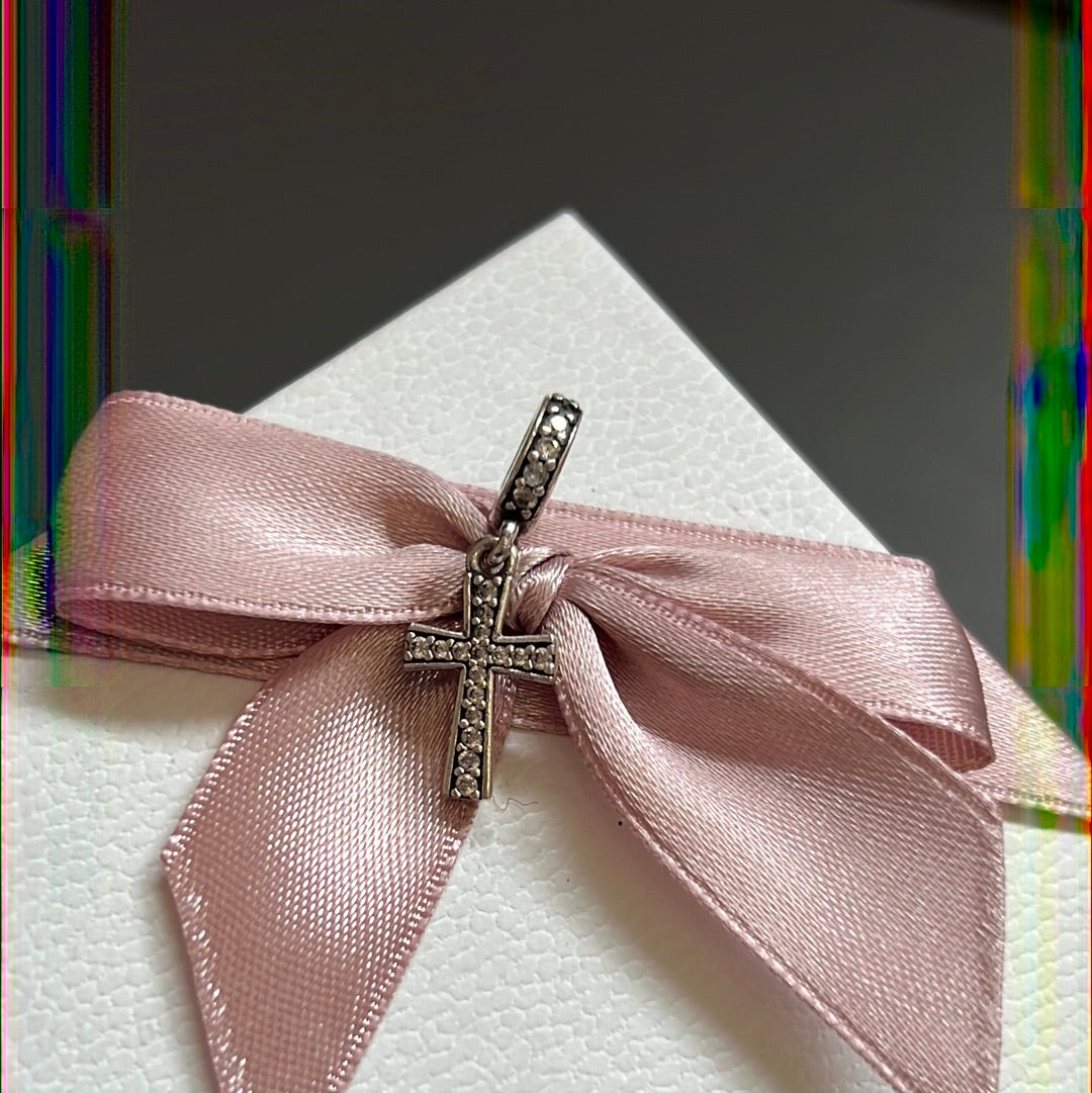 Sterling Silver Pave Cross Sparkle Dangle Charm