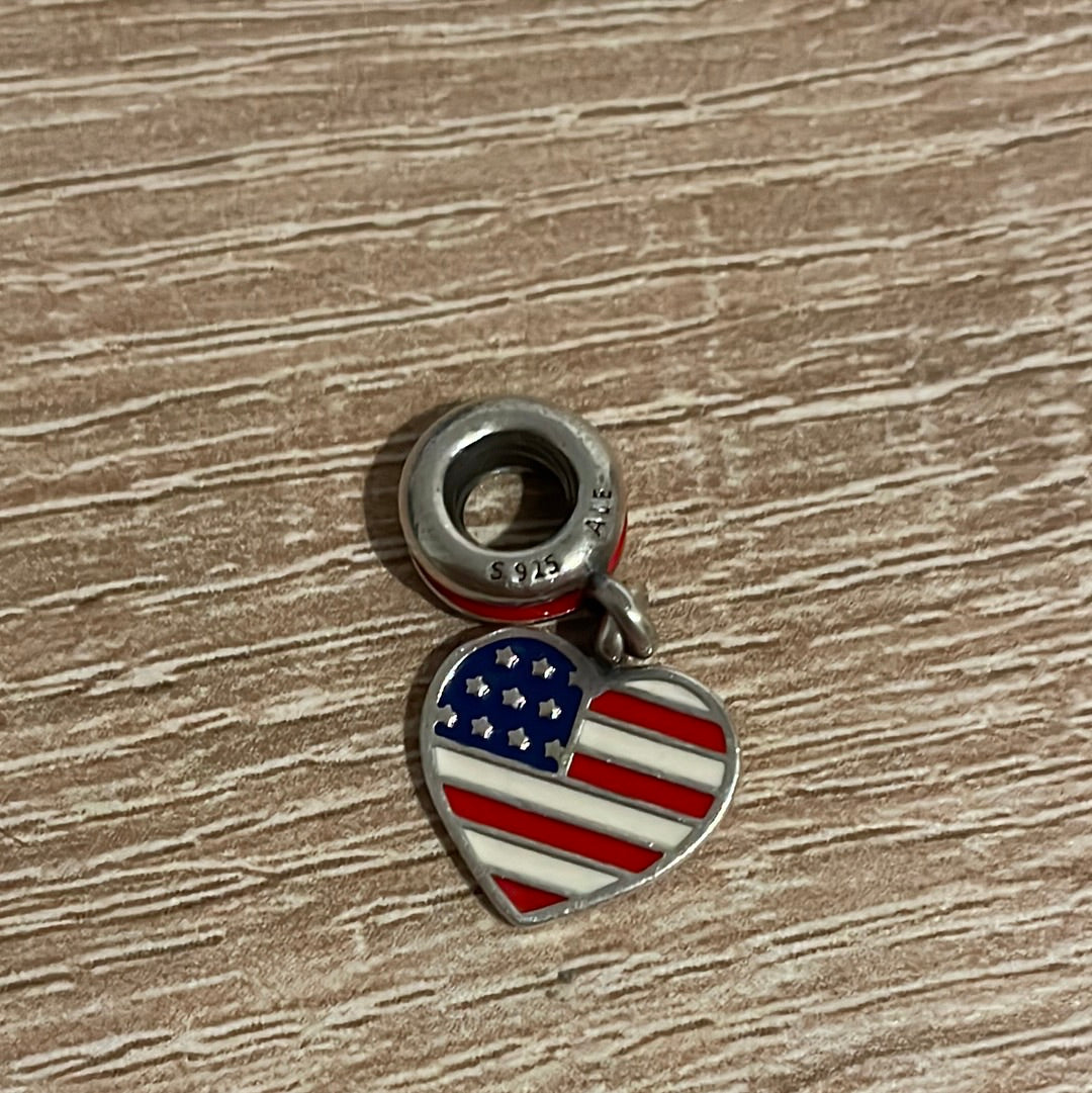 Genuine Pandora Enamel Flag Heart America USA Travel Charm