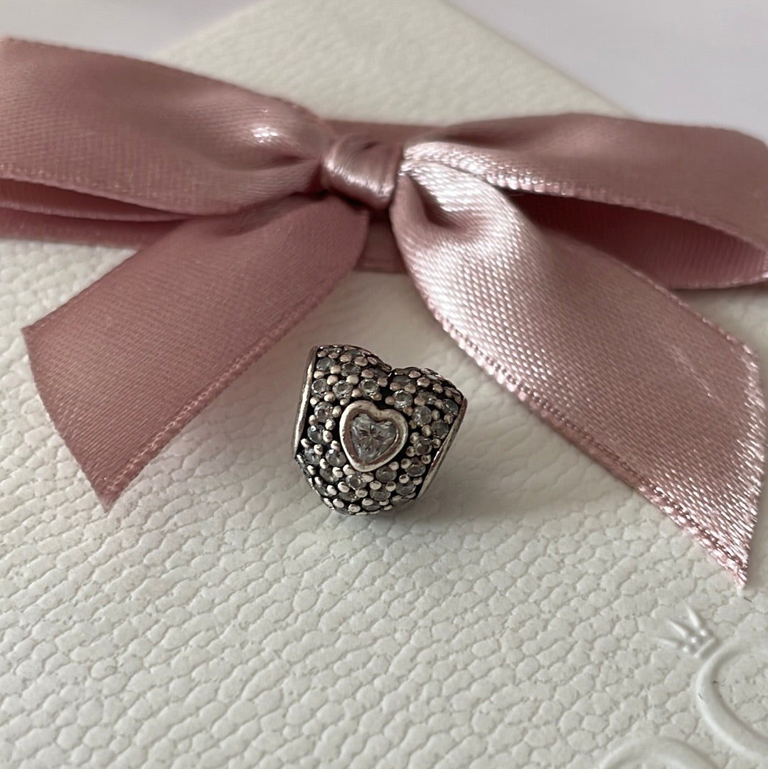 Genuine Pandora Pave Heart in A Heart Sparkle Clear Charm