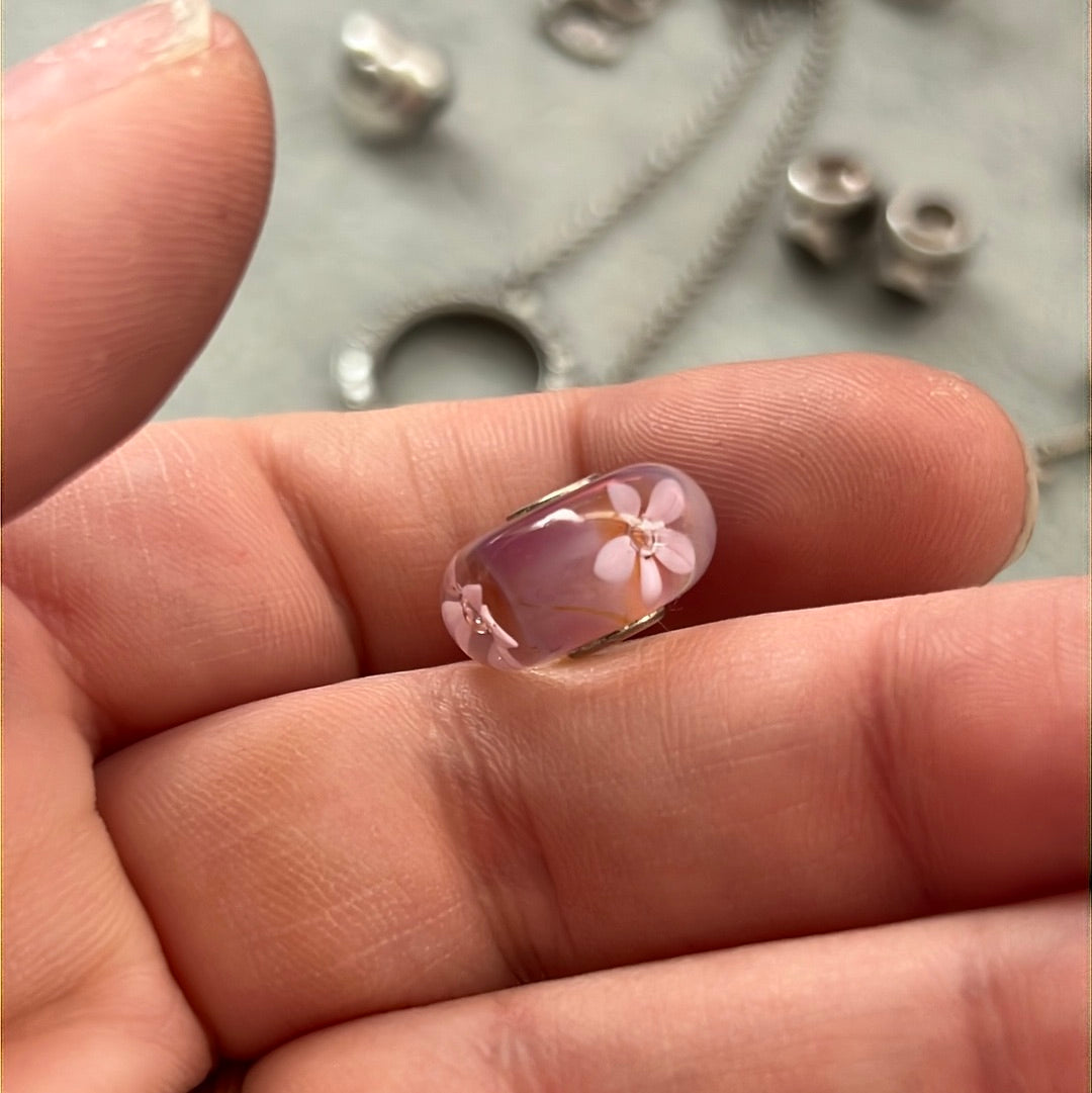 Genuine Trollbeads Pink Flower Murano Charm