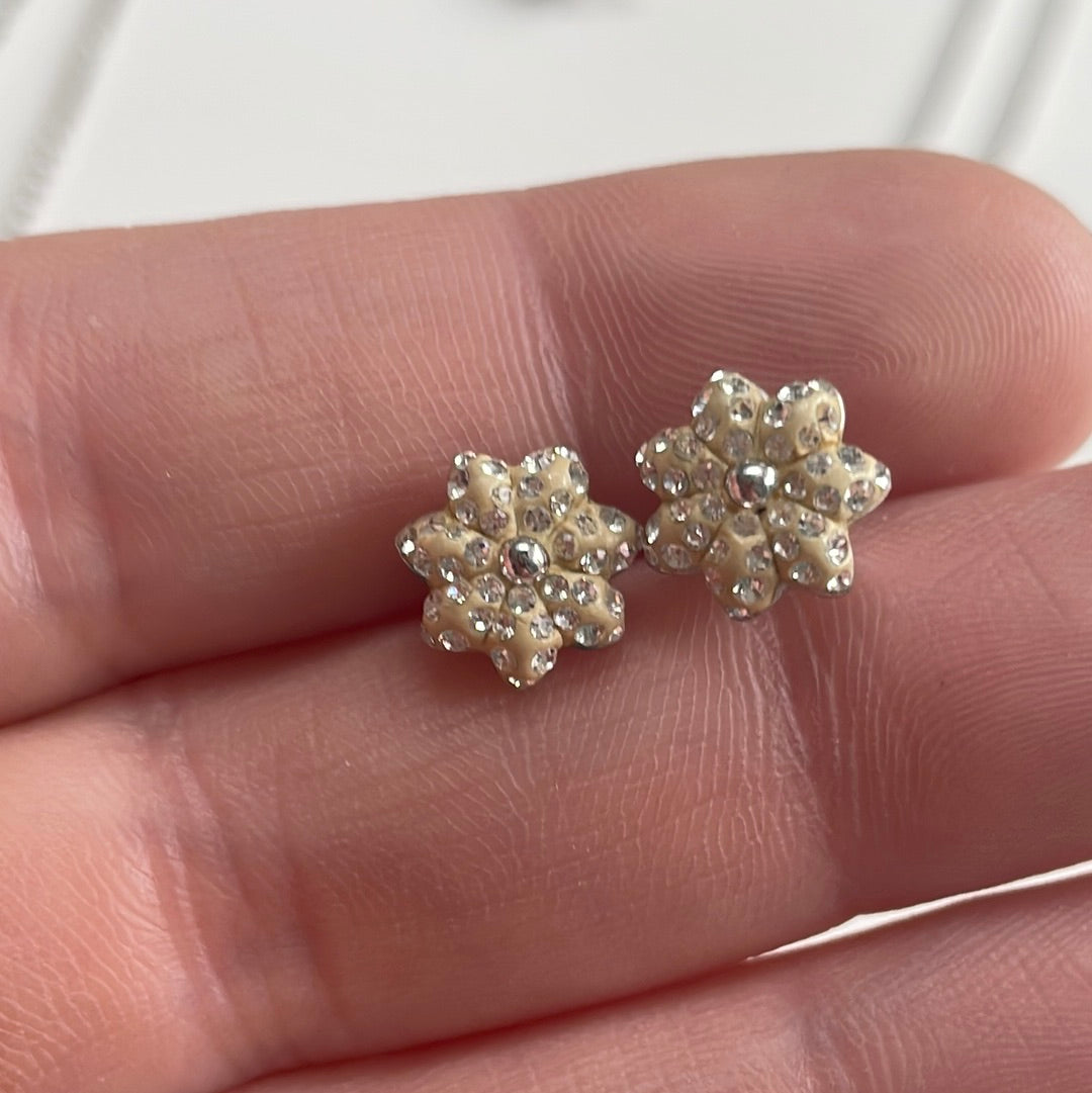 Genuine Swarovski Pave Crystal Cream Flower Poinsettia Stud Earrings