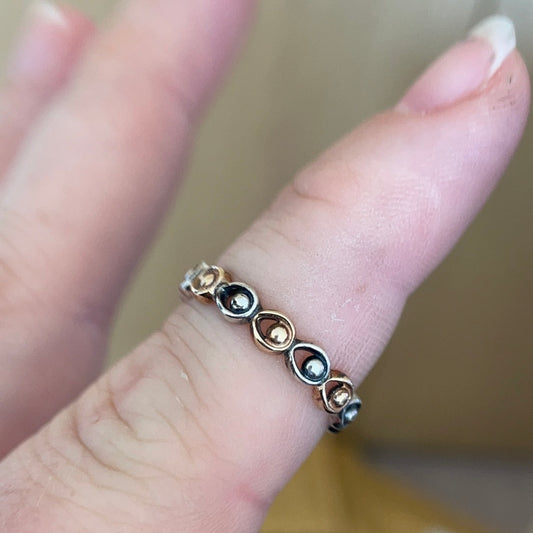 Genuine Pandora Two Tone RARE Peacock Dot in a Dot Ring Band Size 50