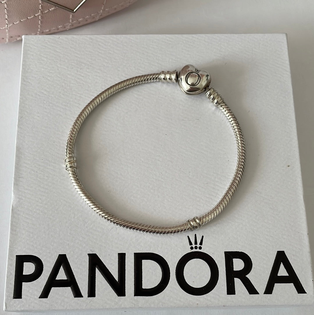 Genuine Pandora Heart Clasp Snake Chain Bracelet Various Sizes