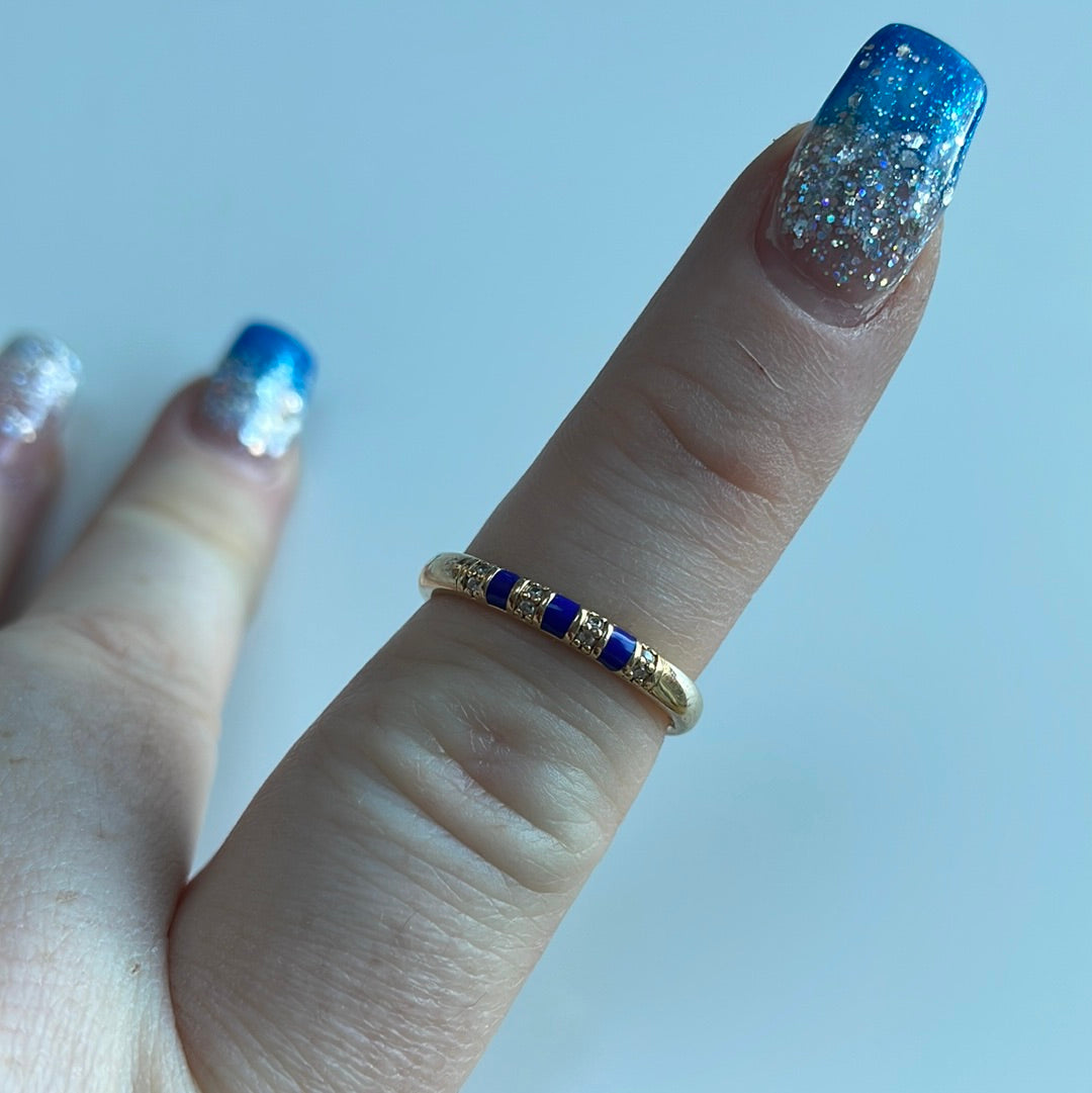 Genuine Pandora Shine Gold Sparkle Blue Enamel Ring 54