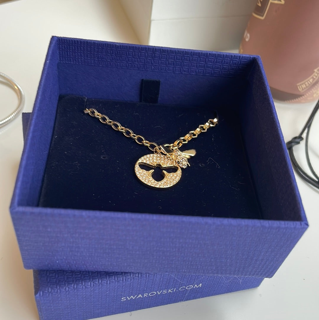 Genuine Swarovski Gold Queen Bee Honeycomb Chain Dangle Necklace 50cm