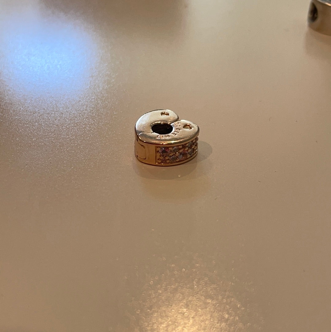 Genuine Pandora Rose Gold Pave Heart Clips With Silicone PAIR