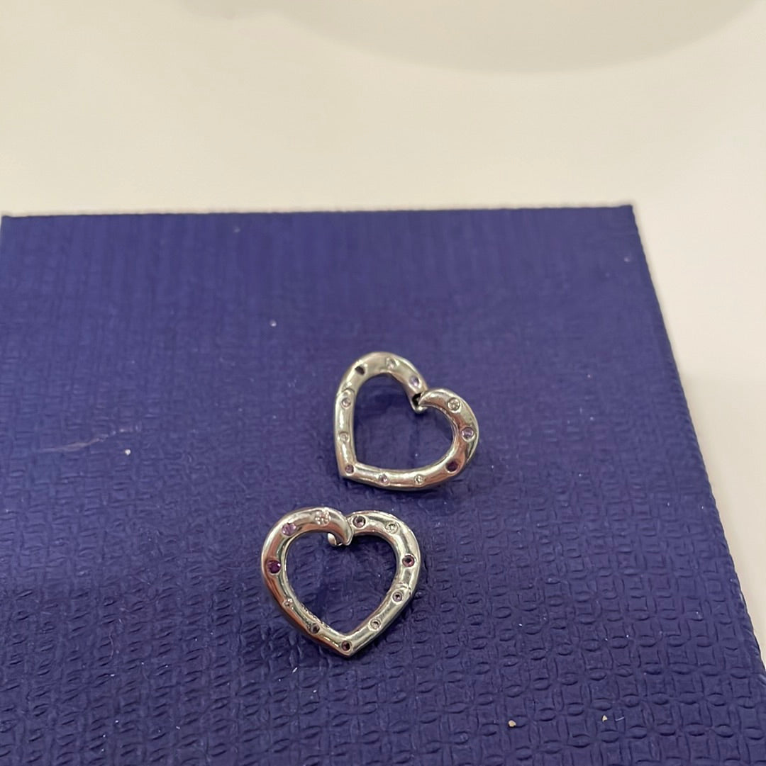 Genuine Pandora Pink and Purple 2018 Mothers Day Heart Pave earrings Hoops HTF