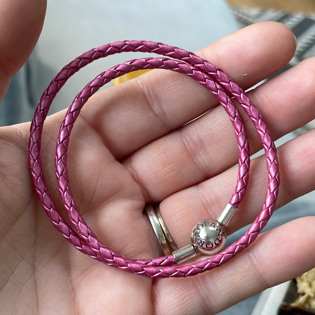 Genuine Pandora Double Wrap Leather in Metalic Pink Medium New Style