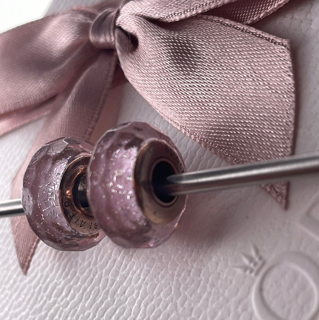 Genuine Pandora Rose Gold Faceted Murano In Pink With Sparkle