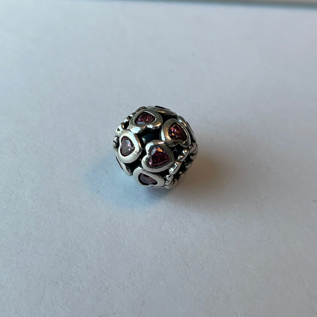 Genuine Pandora Pink/ Clear/ Rose Gold Heart Cz Open Work Charm
