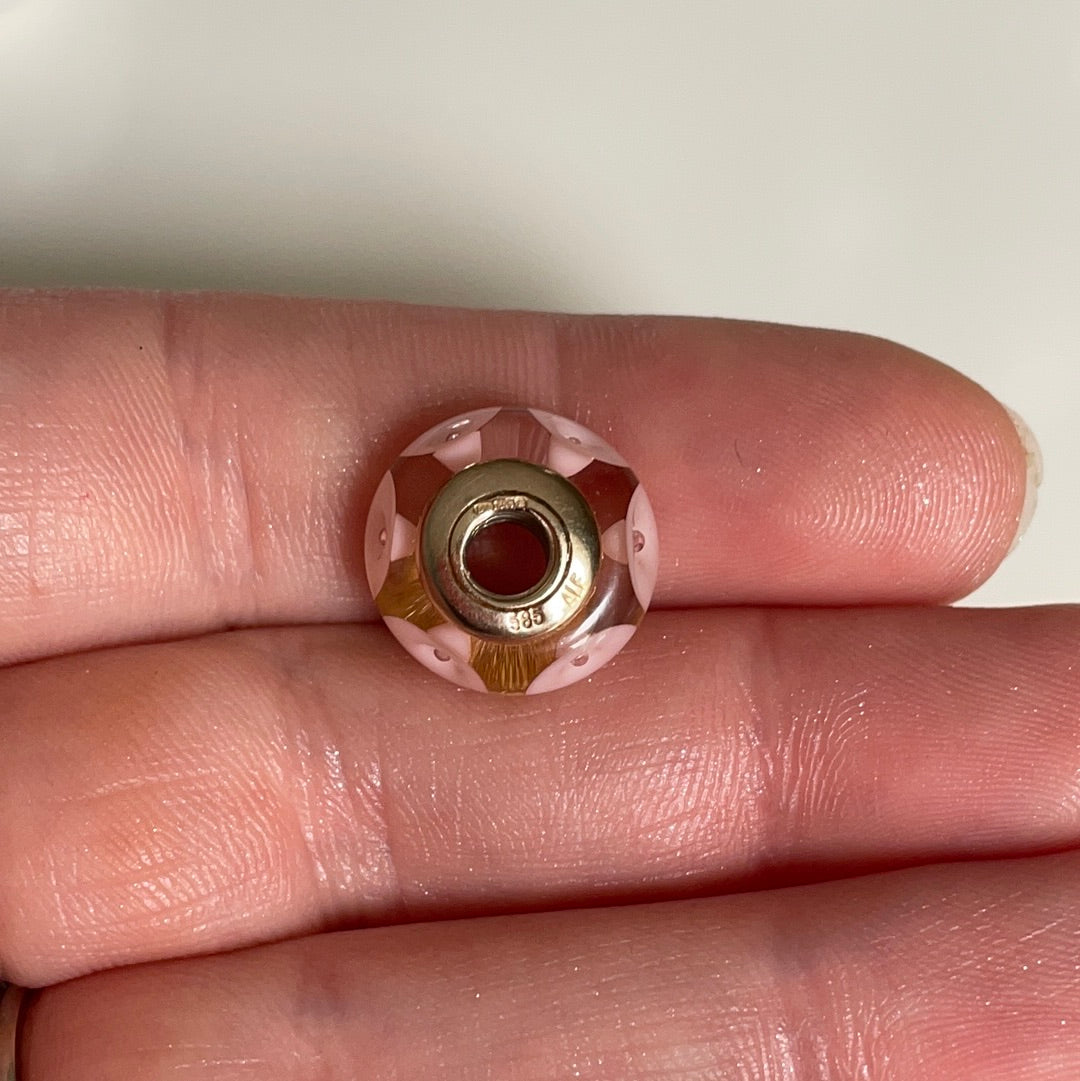 Genuine Pandora Solid 14ct Gold Pink Mystic Murano Charm HTF