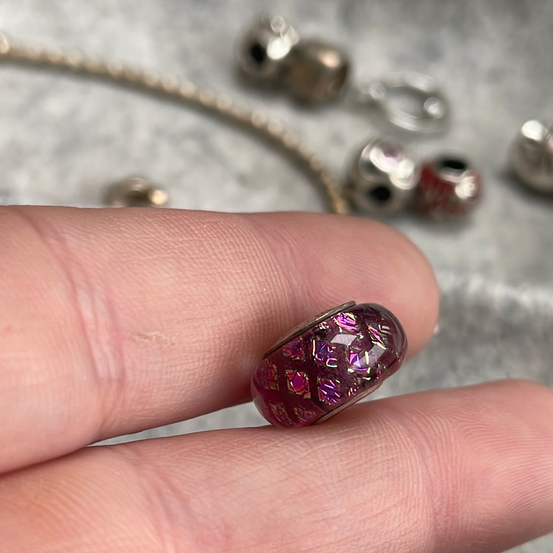 Genuine Chamilia Purple and Rainbow BEAUTIFUL Foil Murano Charm