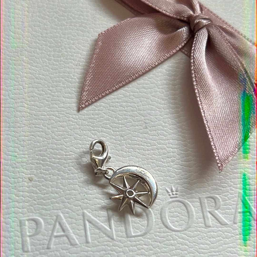 Genuine Thomas Sabo Sterling Silver Pave Moon and Star Clip Charm