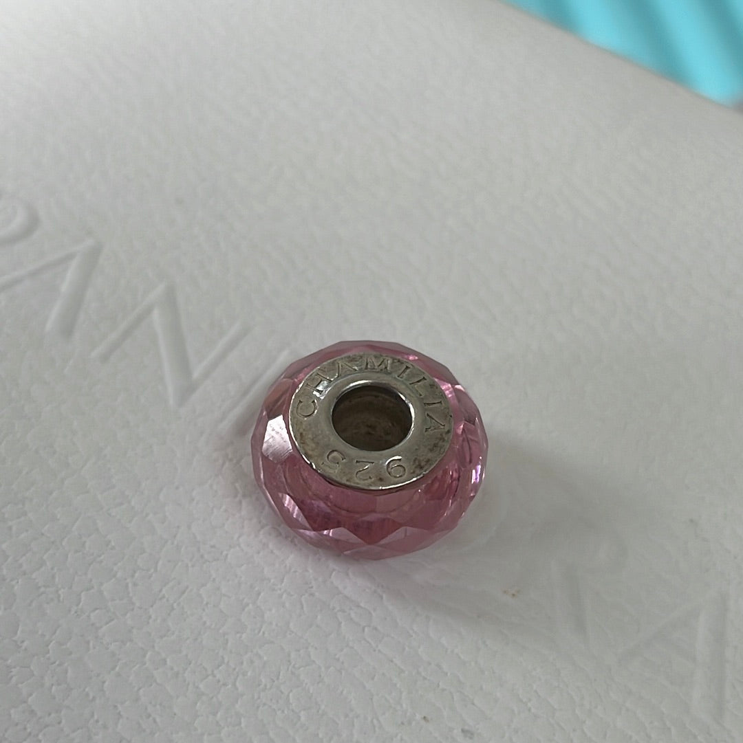 Genuine Chamilia Murano Pink Faceted Silver Charm