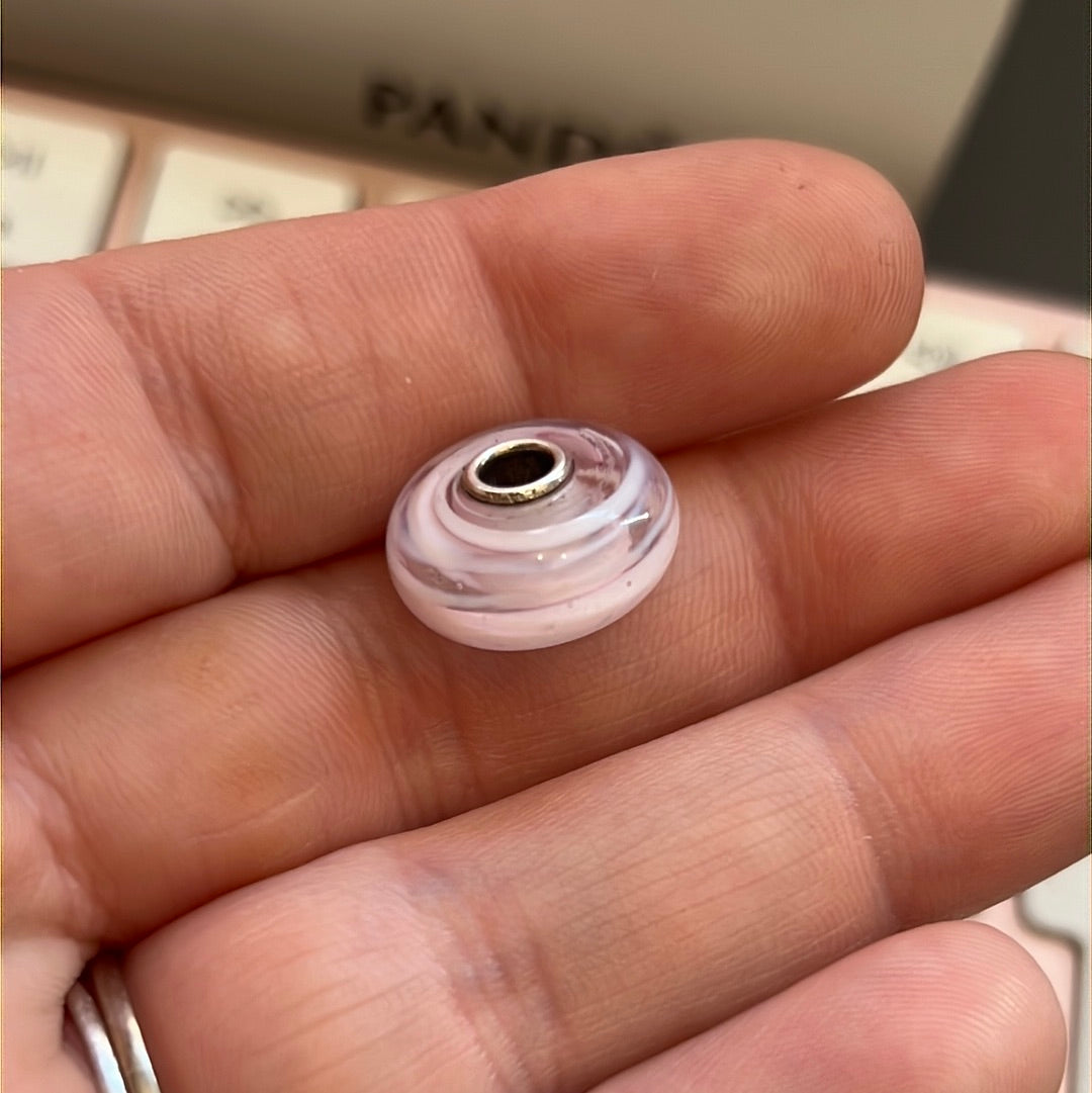 Genuine Trollbeads White Line Wisp Murano Charm