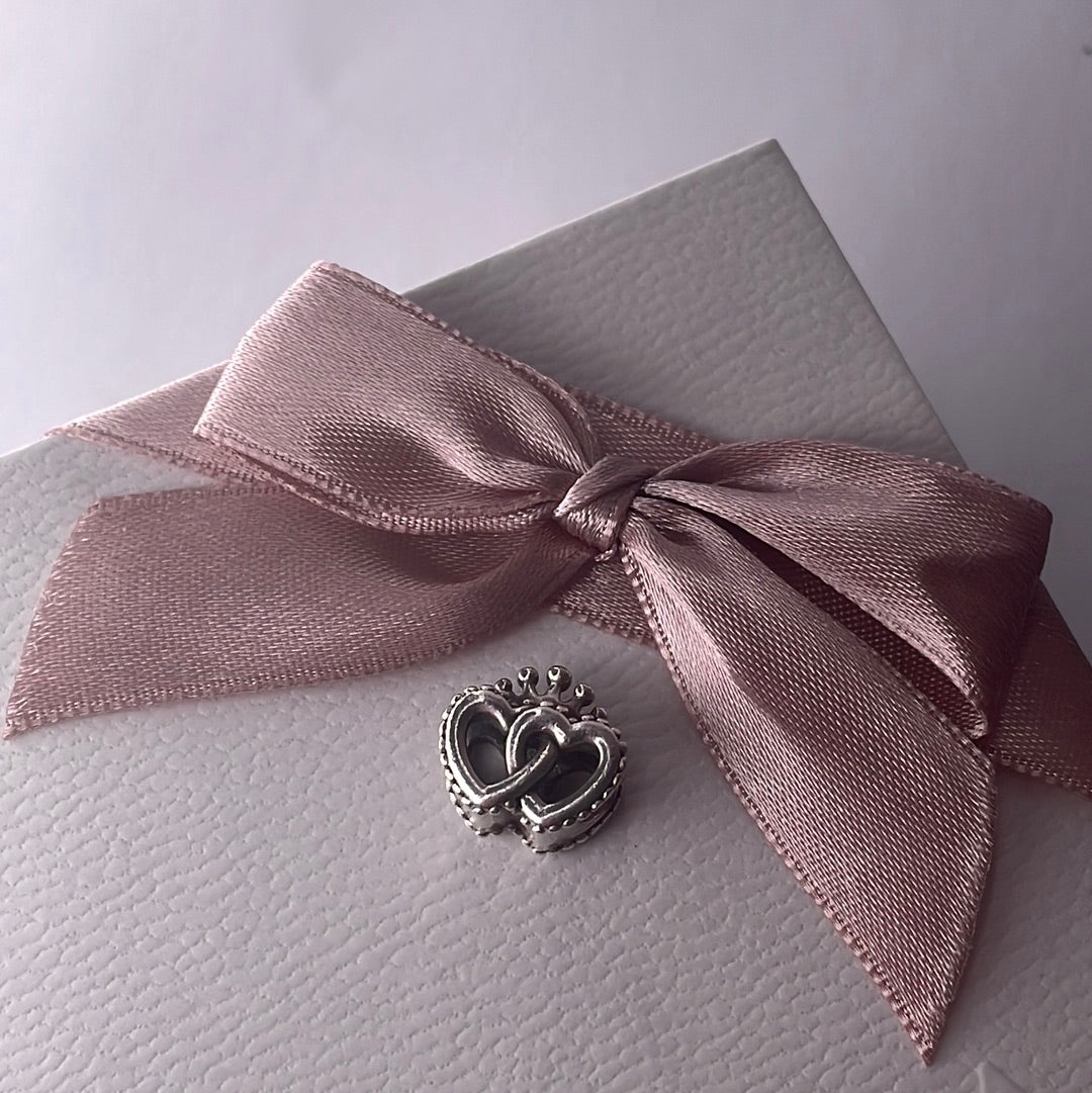 Genuine Pandora Double Heart with Crown Charm