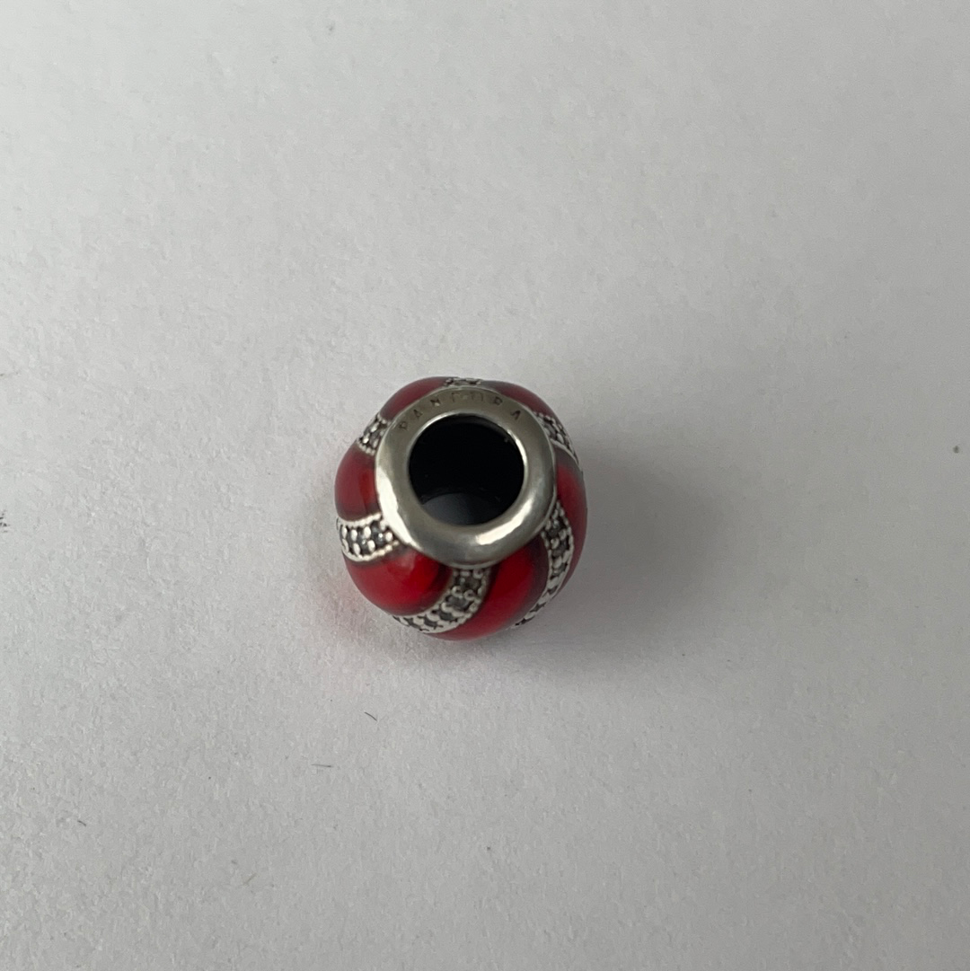 Genuine Pandora Red Xmas Enamel Swirl Pave Charm Christmas Charm