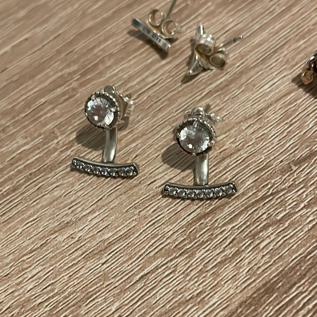 Genuine Pandora Lobe Cuff Earrings Studs Pave