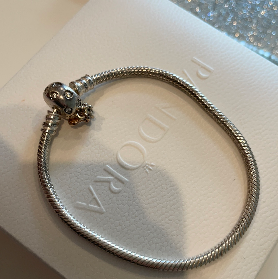 Genuine Pandora Snake Chain Moments Original Bracelet New Style Smooth Leaf and Pave Style 18cm