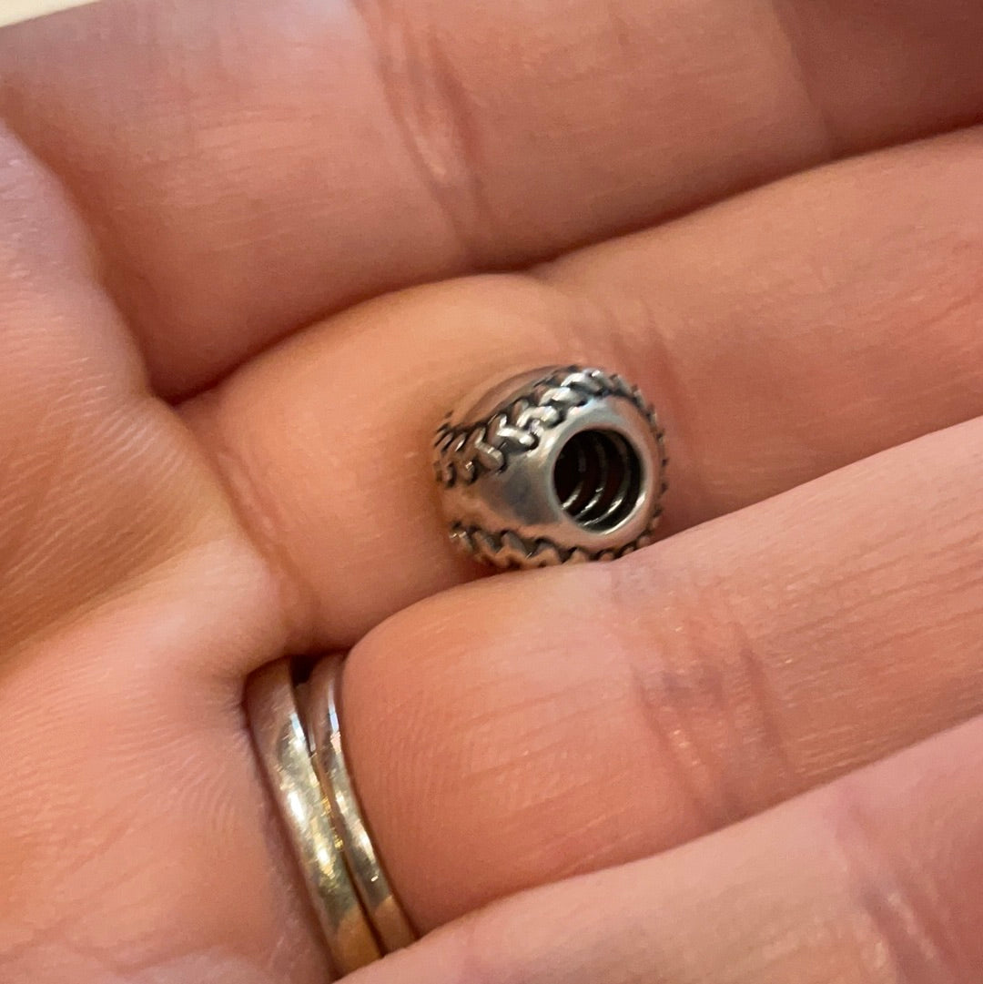Genuine Pandora Plain Silver Baseball American Football Ball Charm Rare