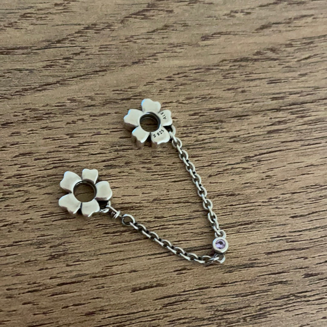 Genuine Pandora Bloom Meadow Flower Safety Chain With CZ.