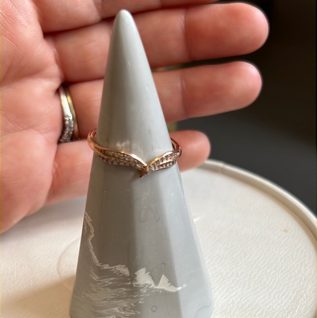 Genuine Pandora Rose Gold Pave Wing Feather Crossover Ring Size 60