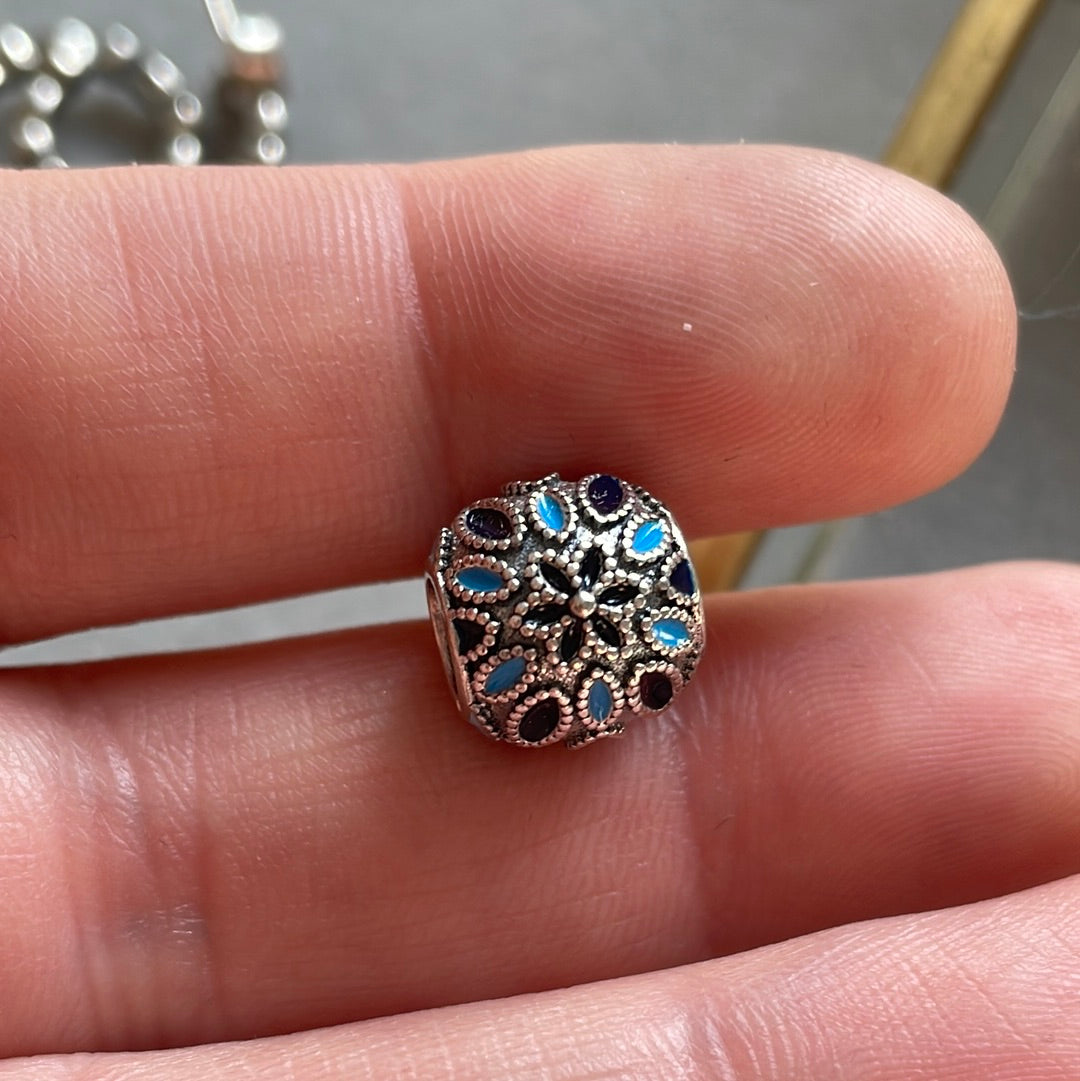 Genuine Pandora Blue Enamel Abstract Petal Flower Charm