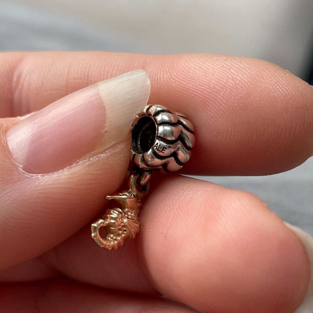 Genuine Pandora Two Tone RARE HTF Seahorse Dangle Charm