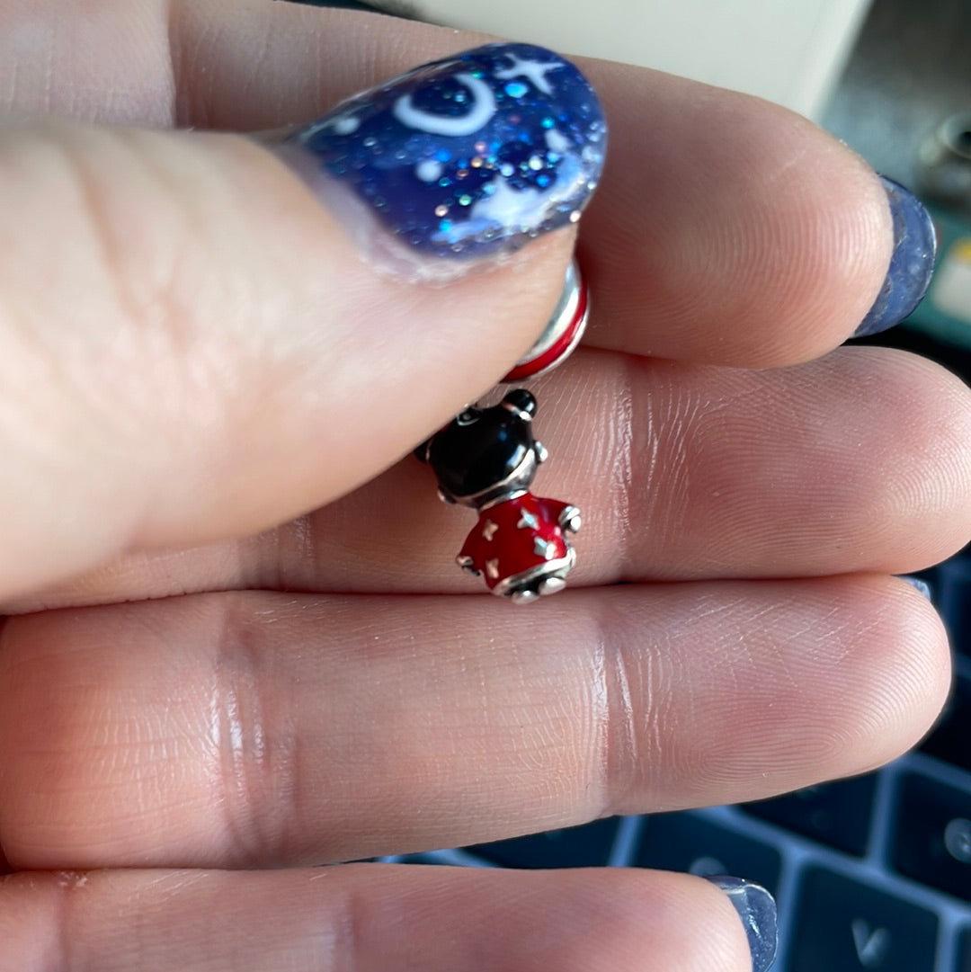 Genuine Pandora Chinese Woman Doll Dangle Charm With Red Enamel Details