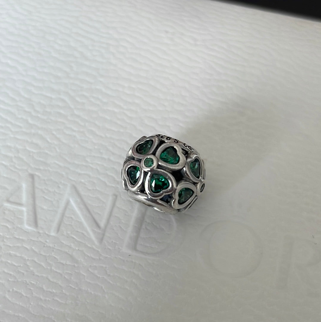 Genuine Pandora Clover Green Glass Charm Openwork ONE