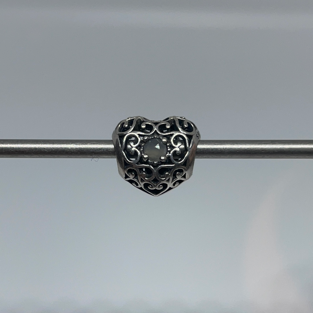 Genuine Pandora Dark Grey Birthstone Heart