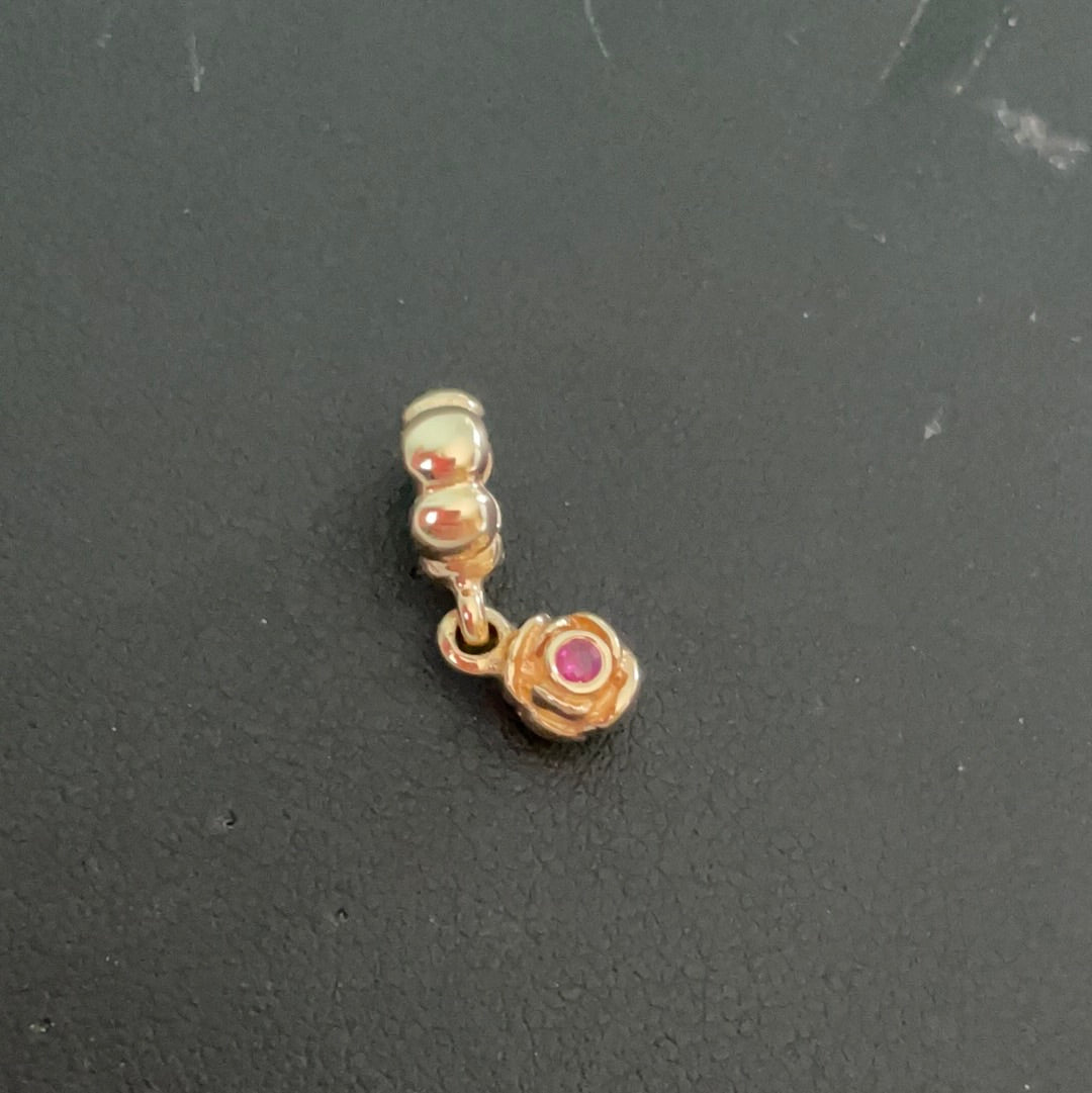 Genuine Pandora Solid 14ct Gold Ruby Rose Bud Dangle SUPER RARE HTF